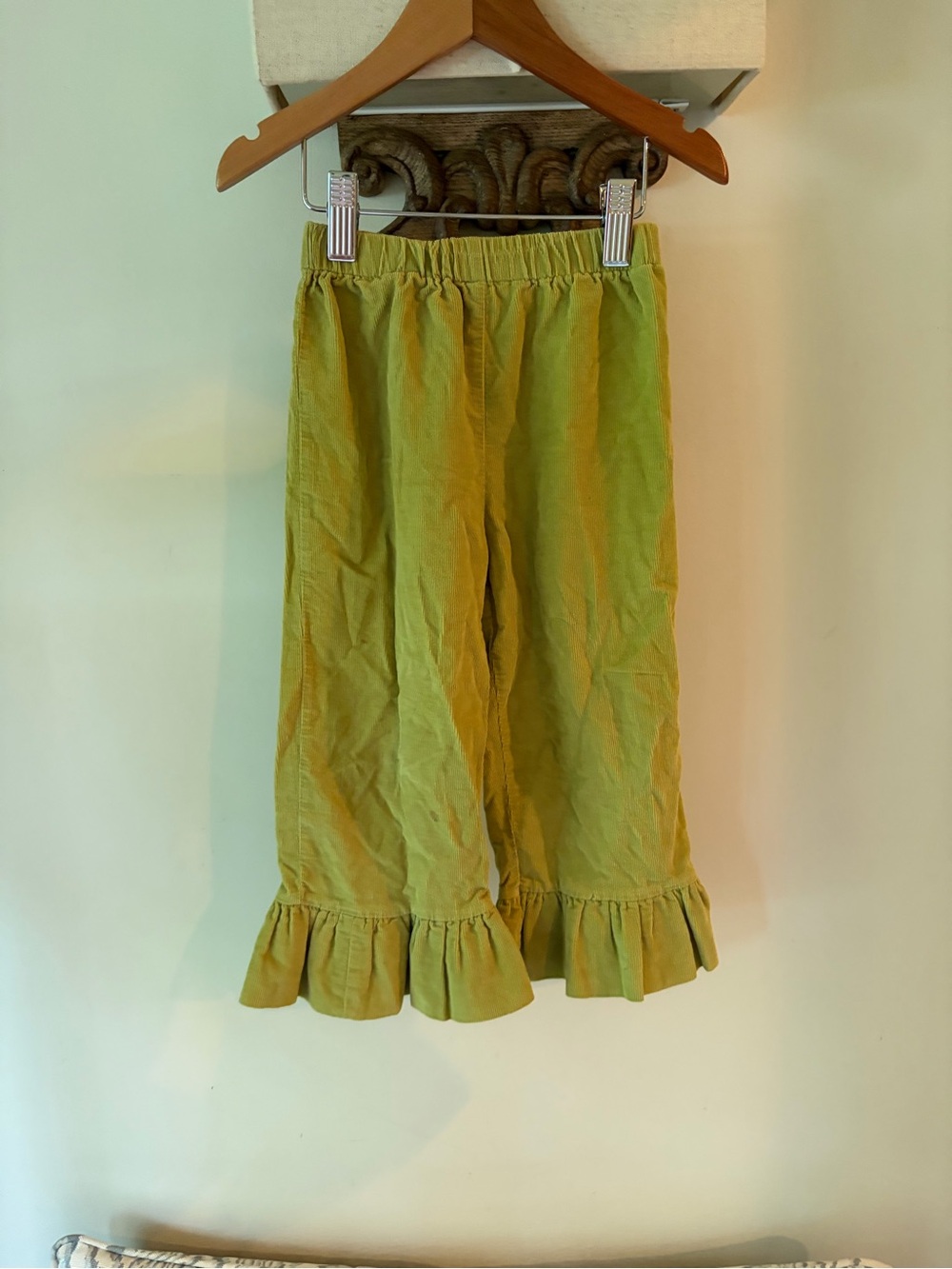 Girls Ruffle Hem Corduroy Pants - Green